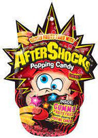 Candy bag featuring cartoon character and "Aftershocks Popping Candy" text for Nassau Candy 46383