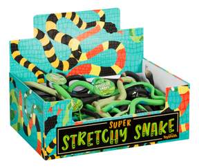 Assortment of colorful, coiled play snakes in an open cardboard box for Toy Smith 1787