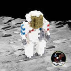 LEGO astronaut minifigure on a lunar surface with Apollo patch for Plus Plus 04157