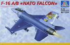 Blue F-16 jet model kit, 1/72 scale, with "NATO FALCON" markings for Italeri 1204