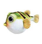 Green puffer fish toy with yellow and black stripes for Real Planet R-PF33G
