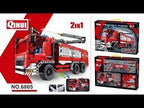 Red R/C fire truck building set with multiple build options for Qihui QIH06805
