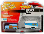 Toy car set: blue and white tow truck and trailer for Johnny Lightning JLTG002-A