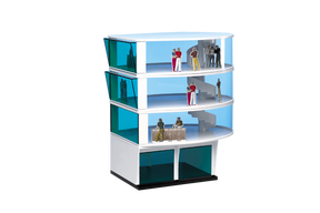 Multi-story model of a modern press tower with figures on each level for Carrera 20021102