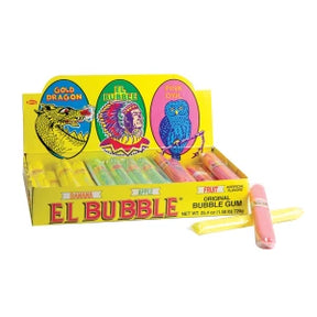 Box of El Bubble original bubble gum cigars in banana, apple, and fruit flavors for Tops Candy 15387