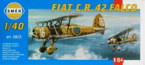 Scale model kit box art showing two Fiat C.R. 42 Falco airplanes in flight for SMER 0823
