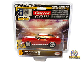 Red 1:43 scale slot car Ford Mustang '67 race car in clear plastic packaging for Carrera Go 20064120