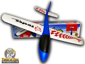 Blue and white glider toy with red checkered tail, ready for flight for Firefox Toys FF96318