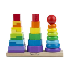 Colorful stacking toy set with wooden base for toddlers to build and play for Melissa and Doug 567