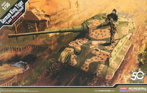 German King Tiger tank model, 1:35 scale, in a field setting for ACD Model 13229
