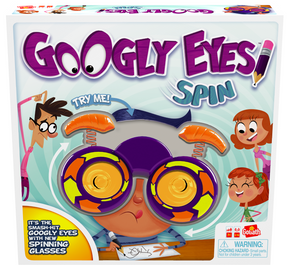 Board game box art featuring large, spinning googly eyes and cartoon characters for Target