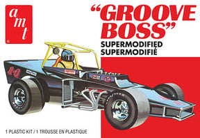 Blue super modified race car model kit box art for AMT AMT1329