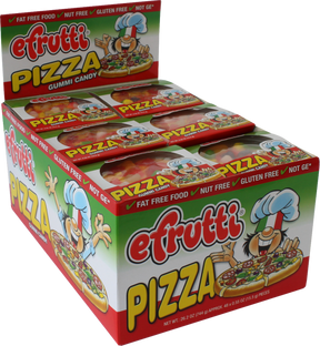 Box of gummy pizza candy with cartoon characters for Nassau Candy 00506