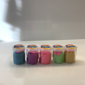 Five small tubs of colored, moldable putty: blue, pink, red, green, and tan for IMEX-Toys 88054NV