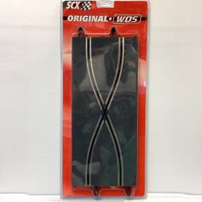 Cross track pieces for a model train set, packaged in red plastic for SCX B10099X200
