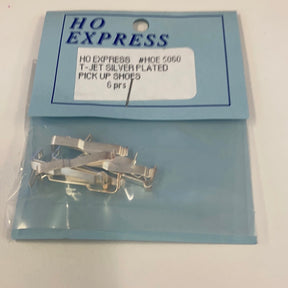Silver plated pick-up shoes, 6-pack, packaged with branding card for HO Express HOE 5060