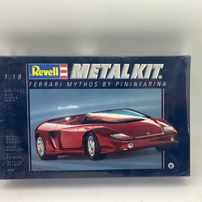 Red Ferrari Mythos model kit box art, 1:18 scale model kit assembly for Revell Model. Co 8754