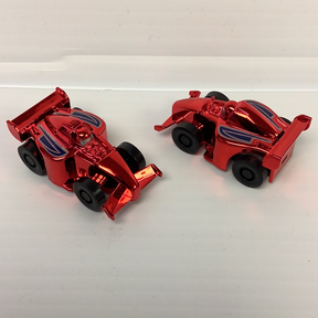 Two red, vintage-style race cars on a white surface for California Creations 20451, front view