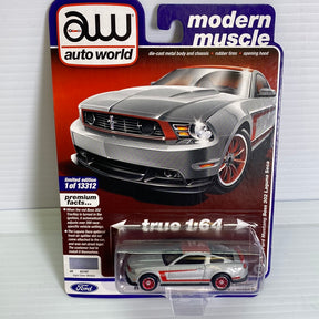 Silver and black Ford Mustang die-cast model with open hood for AW Die Cast AW64262