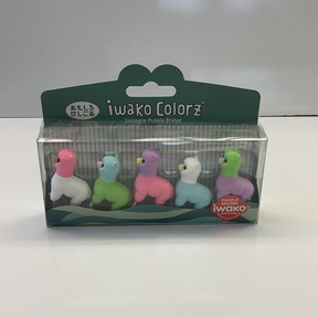 Set of five colorful, animal-shaped erasers in a clear box for BC USA 38461