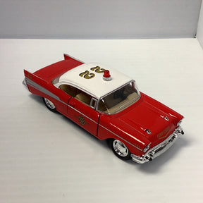Red 1957 Chevrolet Bel Air Fire Chief toy car with white roof for Kinsmart 5323/5D