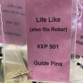 Label showing Life Like XP 901 Guide Pins for replacement parts