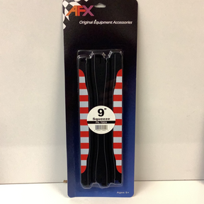 Black and red striped race skids, 9 inches long, packaged for sale for AFX RaceMaster 70604