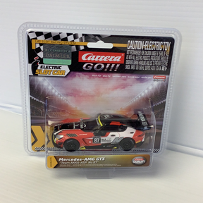Slot car packaging featuring a Mercedes-AMG GT3 race car model for Carrera Go 20064135