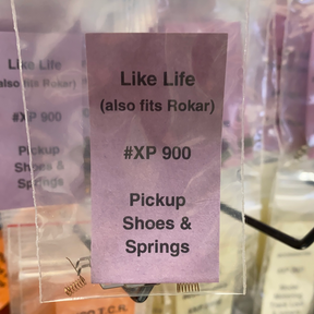 Product tag showing "Like Life (also fits Rokar)" and "#XP 900" for shoes and springs for Life Like