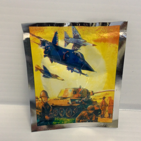 Military scene with jets flying over tanks and soldiers in a yellow sky for BVP 14200