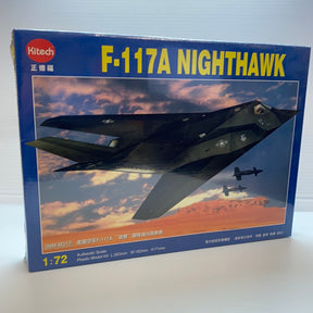 Model kit box art showing F-117A NightHawk stealth fighter jet for Kitech