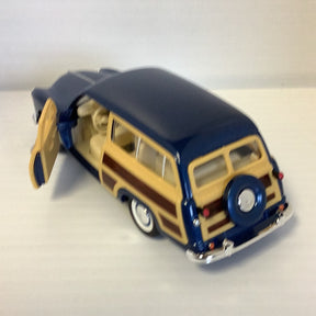 Blue and tan 1949 Ford Woody Wagon toy car with open door for Kinsmart 5402D