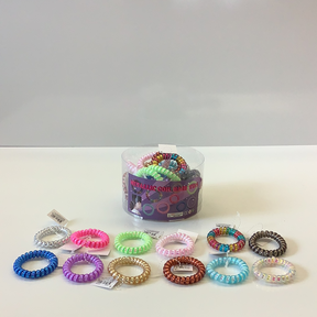 Assortment of colorful, metallic coil hair ties in various sizes for IMEX-Toys 88491NV