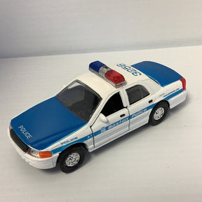 Blue and white toy police car with "Boston Police" lettering for Police Series 9985BS