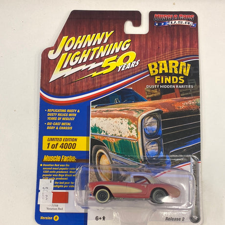 Johnny Lightning 50 Years  Muscle Cars U.S.A  | JLMC020 | Johnnny Lighting Die Cast-Round2 Returns-JLMC020-B-2-4 |1957 Chevy Corvette Red | Johnny Lightning Die Cast-ProTinkerToys