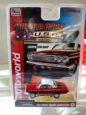 Slot cars: 1962 Chevy Impala and electric slot racer for Auto World SC340