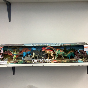 Dinosaur set display showing various prehistoric reptiles in a natural setting for IMEX Model Company IMX49009