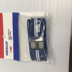 Blue and white die-cast car toy in clear plastic packaging for American Line B402