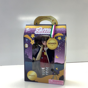 Doll toy packaging featuring a girl named Lottie with a starry night theme for Schylling LT052