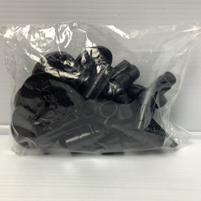 Assorted black plastic track support kit components in clear packaging for Johnny Lighting JL2006