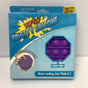 Pop toy packaging showing two sides of silicone popping shapes for tactile play for BVP 88629D