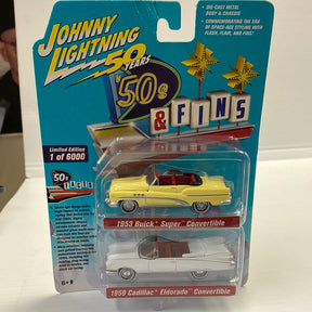 Die-cast cars: 1959 Cadillac and 1953 Buick models for Johnny Lightning JLPK0082-2