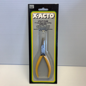 Utility pliers in packaging, featuring yellow handles and silver jaws for X-ACTO 75040