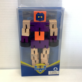 Wooden robot toy in its original packaging for BVP 87854