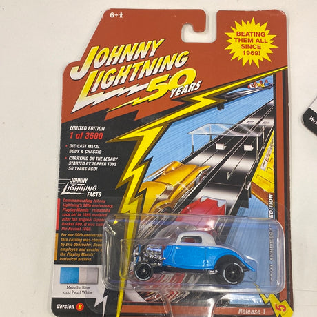 Johnny Lightning 50 Years  | JLCG018 | Johnny Lightning-Round2 Returns-JLCG018-B-1-5 | 1934 Ford Coupe Blue | Johnny Lightning Die Cast-ProTinkerToys
