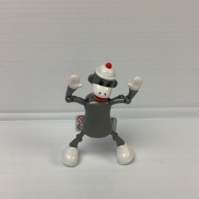 Sock monkey toy figure with arms raised, standing on a white surface for California Creations 75167, front view