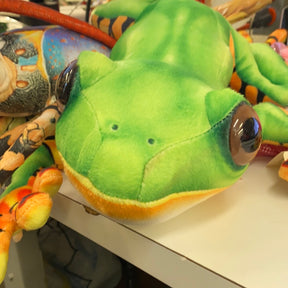 Bright green stuffed tree frog toy with large eyes for Real Planet R-TF45T