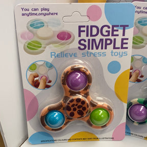 Fidget toy with three colorful, circular popping elements for BVP 88717, front view