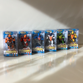 Six action figure boxes: Future Warriors transforming robots for IMEX-Toys 88470TY
