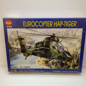 Green helicopter model kit box art showing Eurocopter Hap-Tiger in flight for Kitech